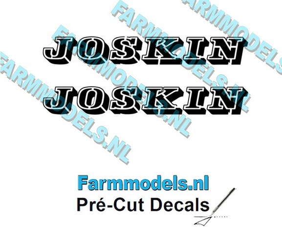 JOSKIN OUDE LOGO ZWART 2x stickers 15 mm hoog Pr&eacute;-Cut Decals 1:32 Farmmodels.nl