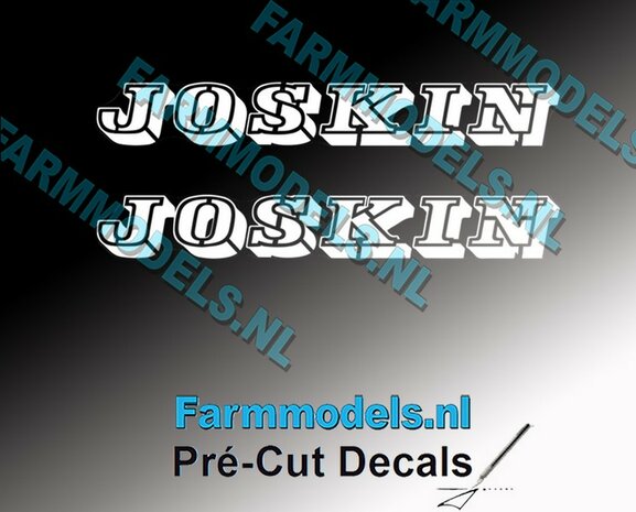 JOSKIN OUDE LOGO WIT 2x stickers 15 mm hoog Pr&eacute;-Cut Decals 1:32 Farmmodels.nl