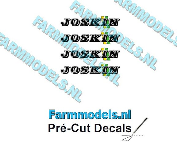 JOSKIN LOGO met GROEN/ GELE STREPEN 4x stickers 2.2 mm hoog Pr&eacute;-Cut Decals 1:32 Farmmodels.nl