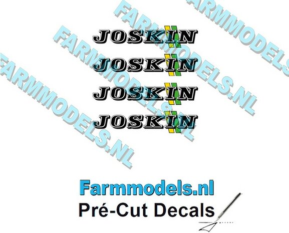 JOSKIN LOGO met GROEN/ GELE STREPEN 4x stickers 2.6 mm hoog Pr&eacute;-Cut Decals 1:32 Farmmodels.nl