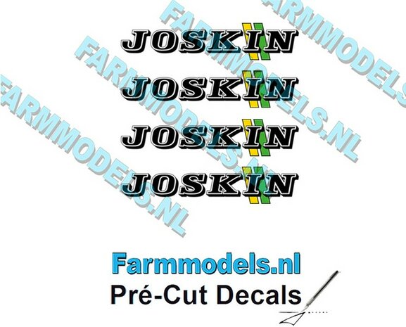 JOSKIN LOGO met GROEN/ GELE STREPEN 4x stickers 4 mm hoog Pr&eacute;-Cut Decals 1:32 Farmmodels.nl