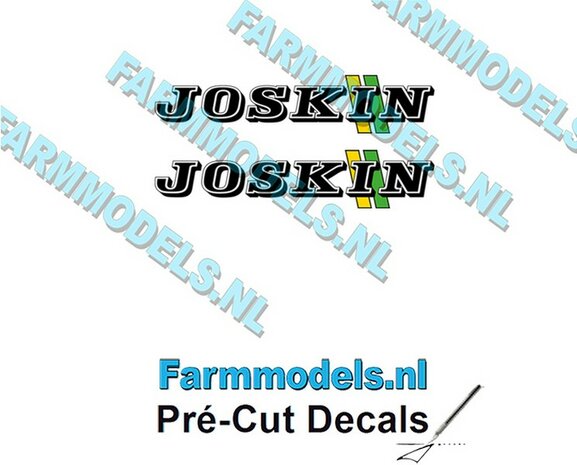 JOSKIN LOGO met GROEN/ GELE STREPEN 2x stickers 5 mm hoog Pr&eacute;-Cut Decals 1:32 Farmmodels.nl