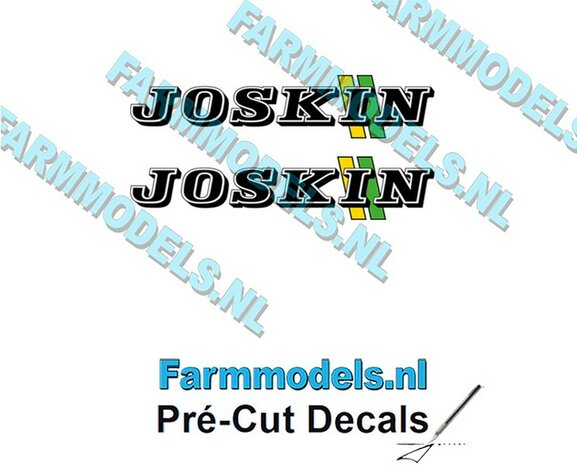 JOSKIN LOGO met GROEN/ GELE STREPEN 2x stickers 6 mm hoog Pr&eacute;-Cut Decals 1:32 Farmmodels.nl