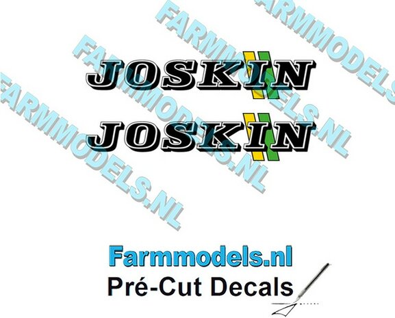 JOSKIN LOGO met GROEN/ GELE STREPEN 2x stickers 8 mm hoog Pr&eacute;-Cut Decals 1:32 Farmmodels.nl