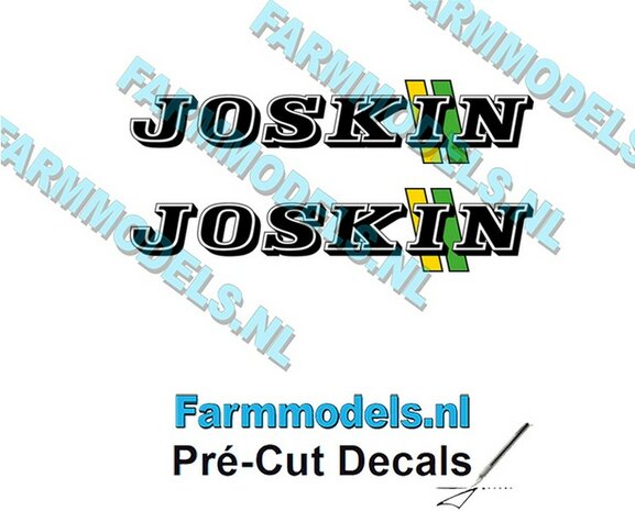 JOSKIN LOGO met GROEN/ GELE STREPEN 2x stickers 10 mm hoog Pr&eacute;-Cut Decals 1:32 Farmmodels.nl