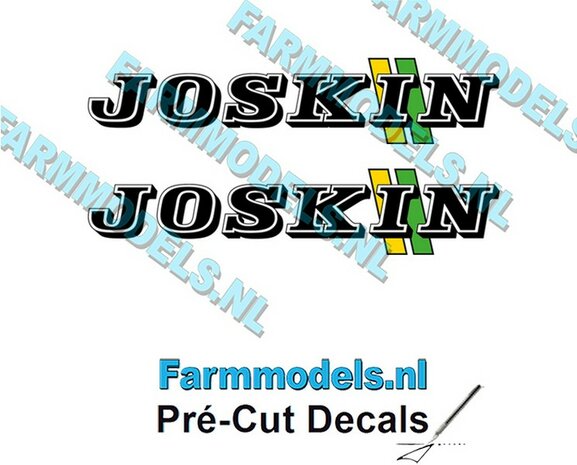 JOSKIN LOGO met GROEN/ GELE STREPEN 2x stickers 12 mm hoog Pr&eacute;-Cut Decals 1:32 Farmmodels.nl