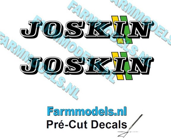 JOSKIN LOGO met GROEN/ GELE STREPEN 2x stickers 15 mm hoog Pr&eacute;-Cut Decals 1:32 Farmmodels.nl