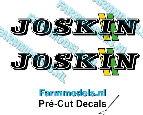 JOSKIN LOGO met GROEN/ GELE STREPEN 2x stickers 21 mm hoog Pr&eacute;-Cut Decals 1:32 Farmmodels.nl