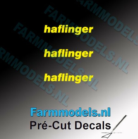 3x haflinger logo GEEL op transparant 2.5 mm hoog Pr&eacute;-Cut Decals 1:32 Farmmodels.nl 