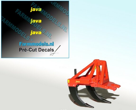 3x java logo GEEL op transparant 2.5 mm hoog Pr&eacute;-Cut Decals 1:32 Farmmodels.nl 