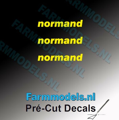 3x normand logo GEEL op transparant 2.5 mm hoog Pr&eacute;-Cut Decals 1:32 Farmmodels.nl 