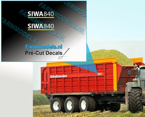 SIWA 840 WIT met gele streep op transparante folie 5.6 mm hoog Pr&eacute;-Cut Decals 1:32 Farmmodels.nl 