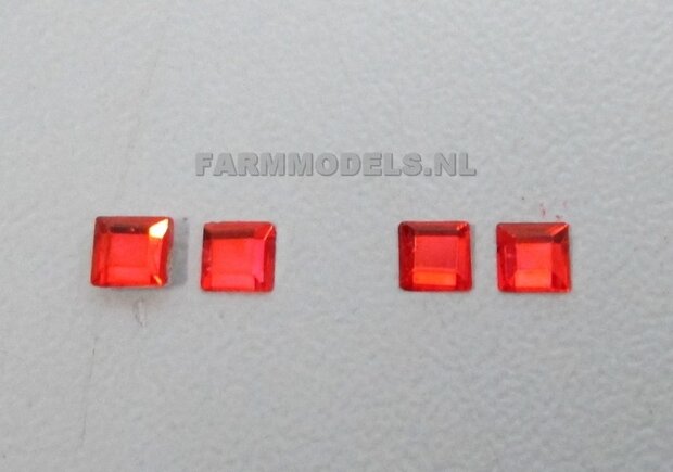 4x Glimmer rood / diamant 4x4 mm