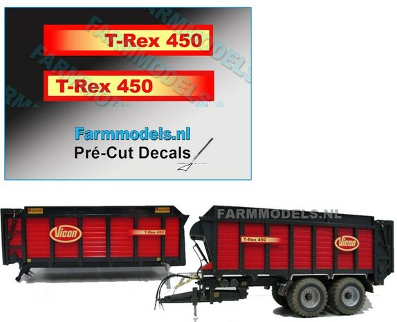 T-Rex 450 Logo 2x GEEL/ ROOD 8 mm hoog op transparante folie Pr&eacute;-Cut Decals 1:32 Farmmodels.nl