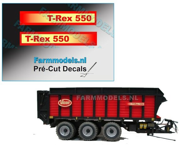 T-Rex 550 Logo 2x GEEL/ ROOD 8 mm hoog op transparante folie Pr&eacute;-Cut Decals 1:32 Farmmodels.nl