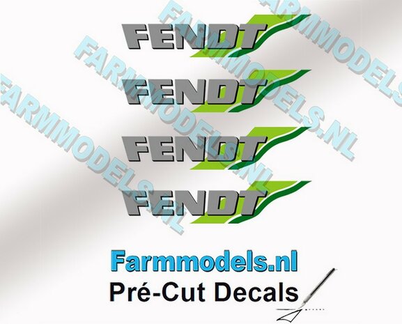 FENDT logo met groene strepen stickers op Transparant 4x 4mm hoog Pr&eacute;-Cut Decals 1:32 Farmmodels.nl 