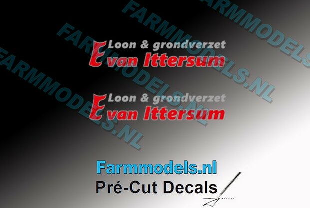E van Ittersum 6 mm hoog stickerset 2x Rood/ zilvergrijs op transparante folie Pr&eacute;-Cut Decals 1:32 Farmmodels.nl