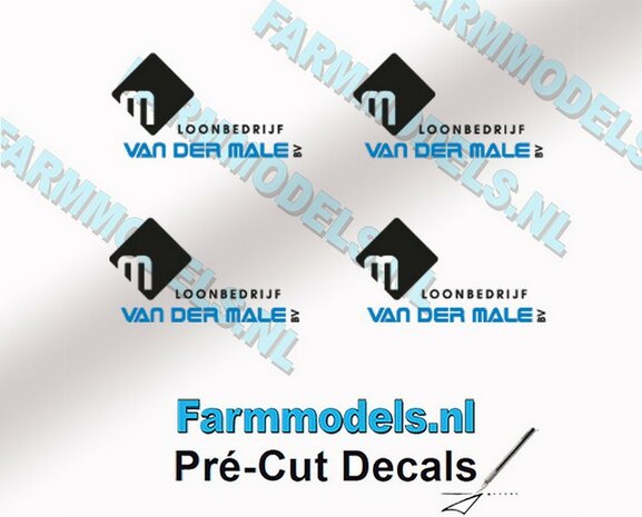 VAN DER MALE BV stickerset  12 mm breed BLAUW/ ZWART 4x op transparante folie Pr&eacute;-Cut Decals 1:32 Farmmodels.nl