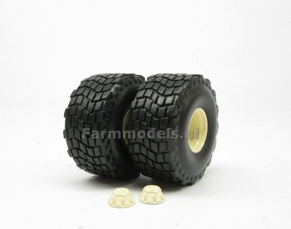 Michelin XS banden + velgen + afdekkappen, &Oslash; 43 mm, gespoten in Beco creme wit 1:32  LAST ONES