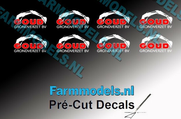 GOUD GRONDVERZET LOGO set 5.5mm hoog 8x WIT/ ROOD op transparante folie Pr&eacute;-Cut Decals 1:32 Farmmodels.nl