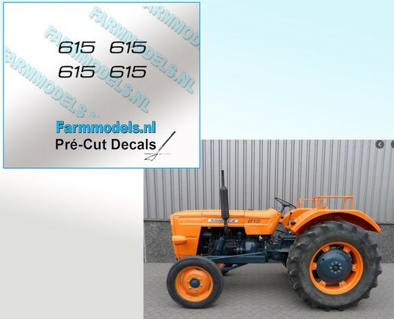 &quot;615&quot; motorkap stickerset 3mm hoog zwart op transparante folie 4x Pr&eacute;-Cut Decal 1:32 Farmmodels.nl 