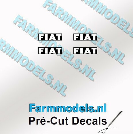 FIAT motorkap stickerset 2x7mm zwart op transparante folie 4x Pr&eacute;-Cut Decal 1:32 Farmmodels.nl 