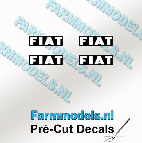 FIAT motorkap stickerset 3x14.8mm zwart op transparante folie 4x Pr&eacute;-Cut Decal 1:32 Farmmodels.nl 