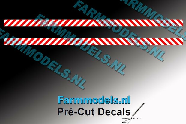 Verdrijvings strepen 100 mm breed stickers rood op witte folie Pr&eacute;-Cut Decals 1:32 Farmmodels.nl