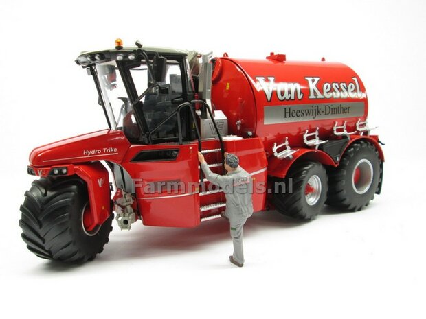 COMBISET: ND-VERVAET Hydro Trike XL, RED TANK + ZILVER VELGEN + VAN KESSEL LOGO + VMR VEENHUIS Bemester met verkruimelrollen 1:32  MM1819-VANKESSEL-5-COMBI