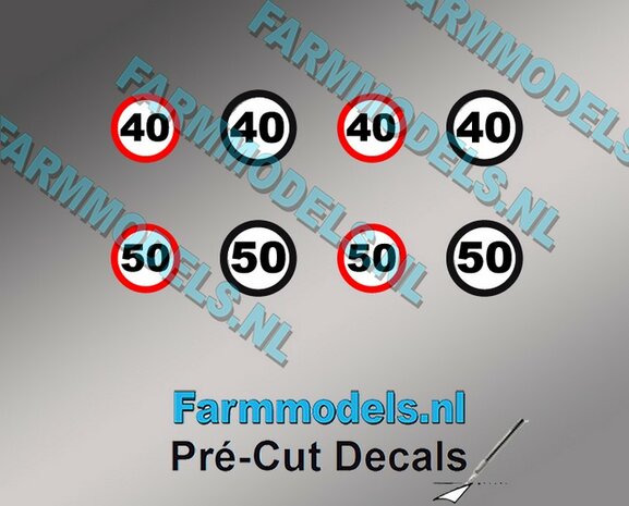 40 &amp; 50 KM Borden stickers &Oslash; 6.6mm - &Oslash; 7.3mm Pr&eacute;-Cut Decals 1:32 Farmmodels.nl super