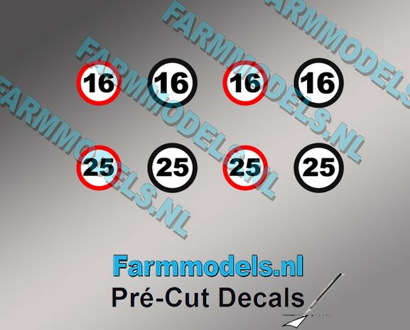 16 &amp; 25 KM Borden stickers &Oslash; 6.6mm - &Oslash; 7.3mm Pr&eacute;-Cut Decals 1:32 Farmmodels.nl