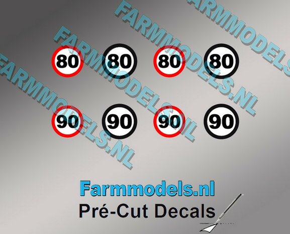 80 &amp; 90 KM Borden stickers &Oslash; 6.6mm - &Oslash; 7.3mm Pr&eacute;-Cut Decals 1:32 Farmmodels.nl super
