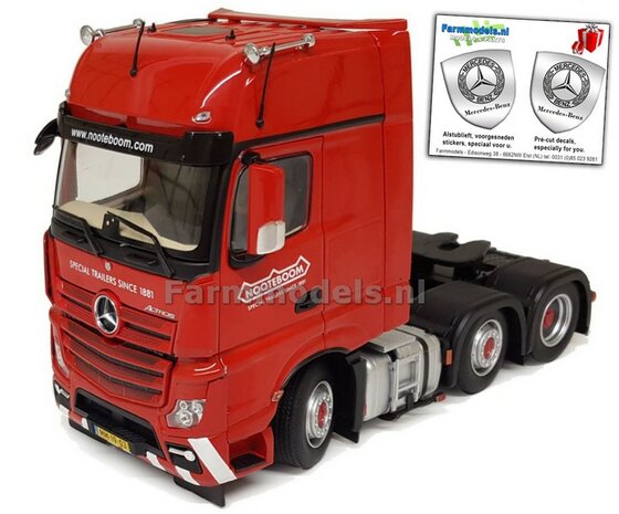 Mercedes-Benz NOOTEBOOM Actros Gigaspace 6x2 Red met Free Gift Mercedes (Silver Shield) Decals 1:32 MM1812-04-01