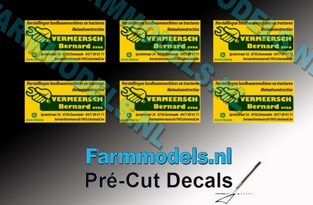 Vermeersch Bernard BVBA stickerset 6x GEEL/ GROEN/ ZWART op gele folie Pr&eacute;-Cut Decals 1:32 Farmmodels.nl