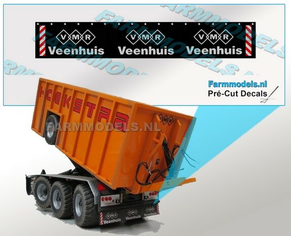 VMR Veenhuis Spatlapsticker (3x logo) op ZWART MATT folie 14.5 x 88 mm breed Pr&eacute;-Cut Decals 1:32 Farmmodels.nl 