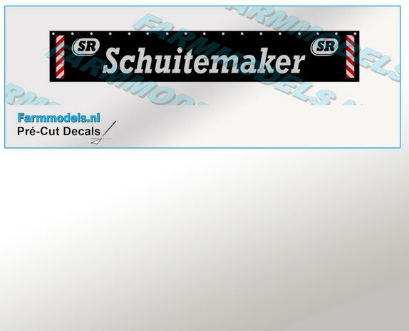 Schuitemaker Spatlapsticker (1x logo) op ZWART MATT folie 14.5 x 88 mm breed Pr&eacute;-Cut Decals 1:32 Farmmodels.nl 