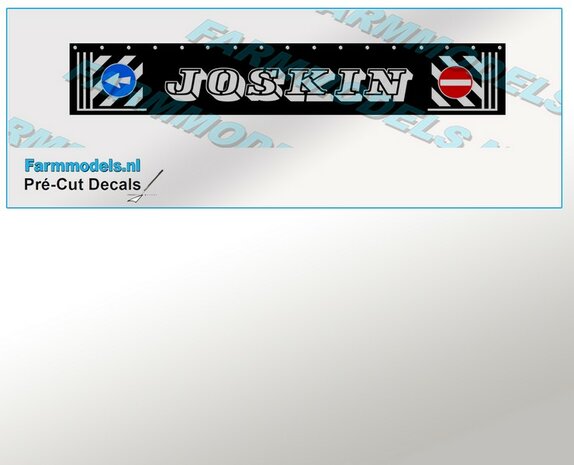 JOSKIN Spatlapsticker (1x logo) op ZWART MATT folie 14.5 x 88 mm breed Pr&eacute;-Cut Decals 1:32 Farmmodels.nl 