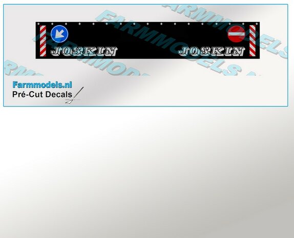 JOSKIN Spatlapsticker (3x logo) op ZWART MATT folie 14.5 x 88 mm breed Pr&eacute;-Cut Decals 1:32 Farmmodels.nl 