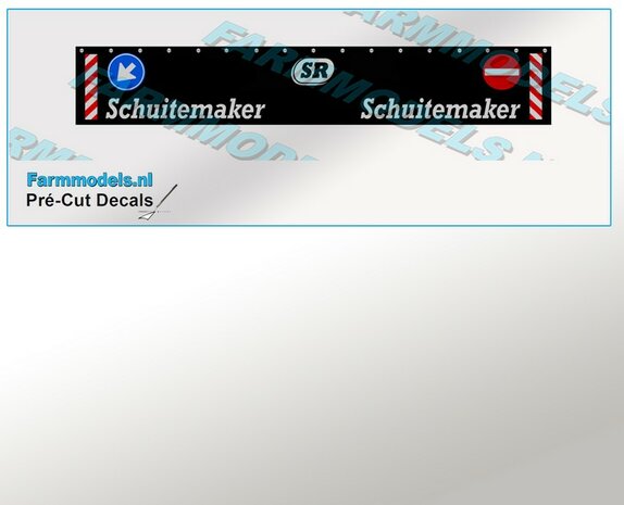 Schuitemaker Spatlapsticker (2x logo) op ZWART MATT folie 14.5 x 88 mm breed Pr&eacute;-Cut Decals 1:32 Farmmodels.nl 