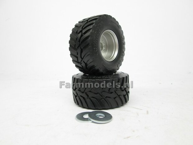 &Oslash; 55.4 mm: JOSKIN MODULO: 2x Vredestein Flotation Trac 800/60 R32 Banden met ALU-METALIC gespoten Velgen + 2 OPVULRINGEN 1:32 
