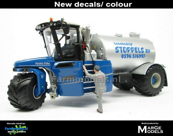 Rebuilt ND-VERVAET Hydro Trike, BLAUW CHASSIS &amp; ALU-GRIJS TANK + STOPPELS LOGO 1:32 Marge Models  MM1819-STOPPELS-3