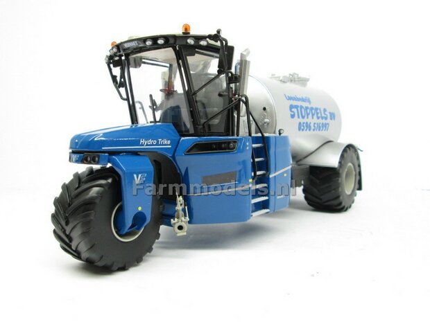 Rebuilt ND-VERVAET Hydro Trike, BLAUW CHASSIS &amp; ALU-GRIJS TANK + STOPPELS LOGO 1:32 Marge Models  MM1819-STOPPELS-3