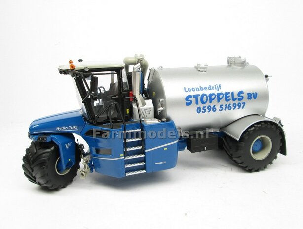 Rebuilt ND-VERVAET Hydro Trike, BLAUW CHASSIS &amp; ALU-GRIJS TANK + STOPPELS LOGO 1:32 Marge Models  MM1819-STOPPELS-3