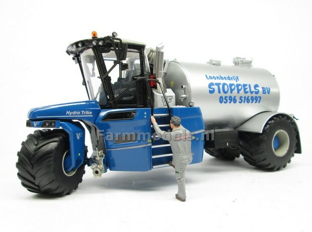 Rebuilt ND-VERVAET Hydro Trike, BLAUW CHASSIS &amp; ALU-GRIJS TANK + STOPPELS LOGO 1:32 Marge Models  MM1819-STOPPELS-3