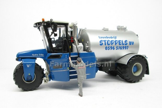 Rebuilt ND-VERVAET Hydro Trike, BLAUW CHASSIS &amp; ALU-GRIJS TANK + STOPPELS LOGO 1:32 Marge Models  MM1819-STOPPELS-3