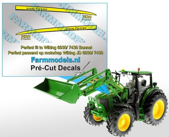 John Deere 7530 E Premium type stickers, geschikt voor de John Deere 6930/ 7430 Wiking/ Pr&eacute;-Cut Decals 1:32 Farmmodels.nl 