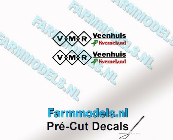 VMR Veenhuis Kverneland 3mm hoog - Veenhuis Kverneland logo onder elkaar- op Transparant Pr&eacute;-Cut Decals 1:32 Farmmodels.nl