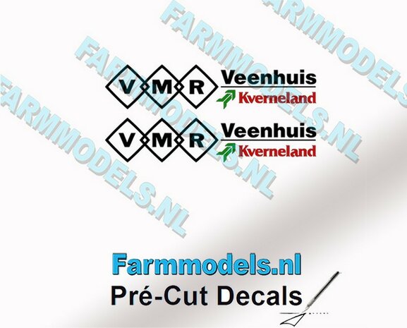 VMR Veenhuis Kverneland 4mm hoog - Veenhuis Kverneland logo onder elkaar- op Transparant Pr&eacute;-Cut Decals 1:32 Farmmodels.nl