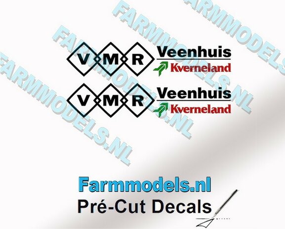 VMR Veenhuis Kverneland 5mm hoog - Veenhuis Kverneland logo onder elkaar- op Transparant Pr&eacute;-Cut Decals 1:32 Farmmodels.nl
