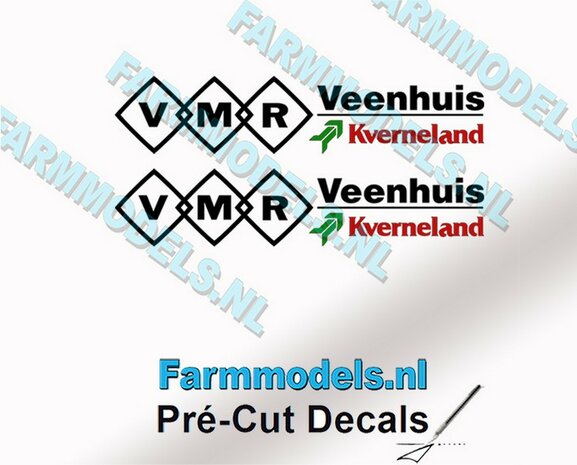 VMR Veenhuis Kverneland 6mm hoog - Veenhuis Kverneland logo onder elkaar- op Transparant Pr&eacute;-Cut Decals 1:32 Farmmodels.nl